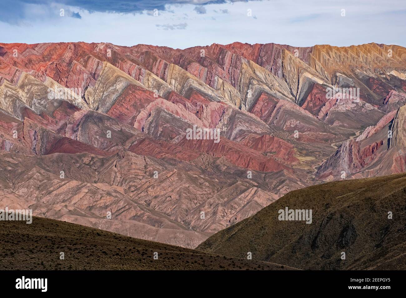 Mountain range Serrania de Hornocal, limestone formation called Yacoraite near Humahuaca in the Jujuy Province, Argentina Stock Photo