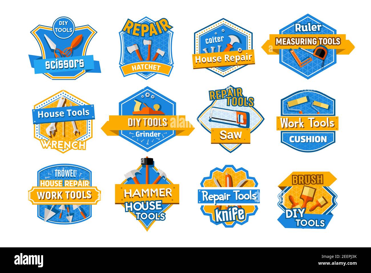 Work tool badge set for home repair and house building with hammer ...