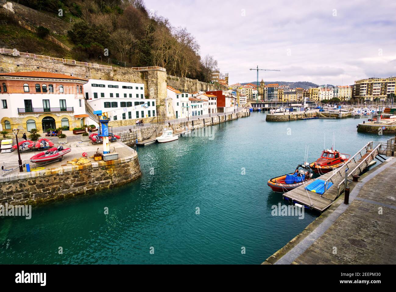 San Sebastian, Spain - 02 2020. Port of San Sebastian in the Spanish Basque country. Stock Photo