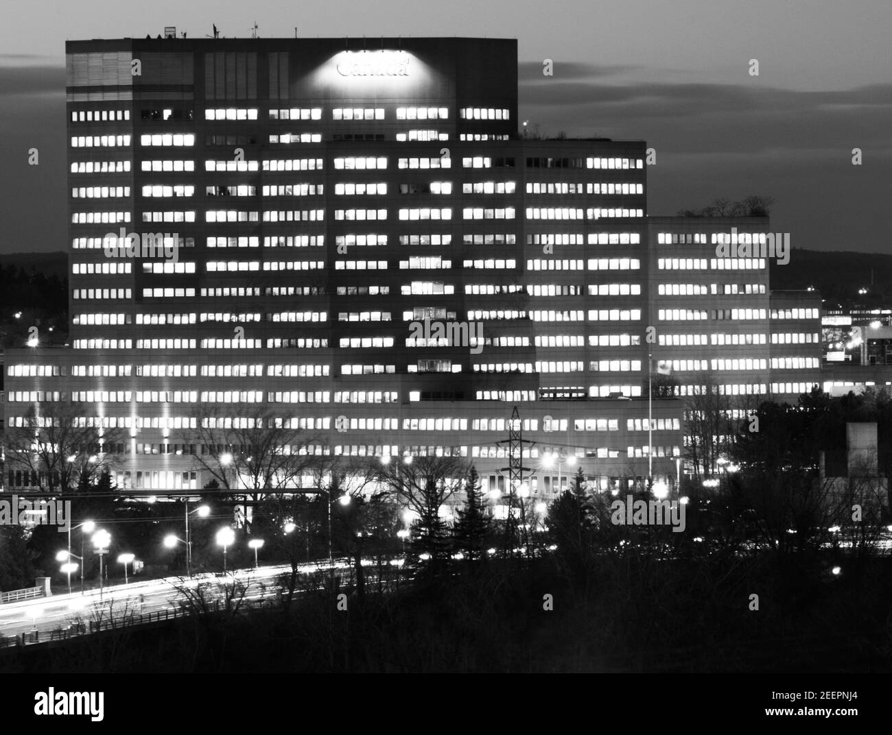 Offce Building at Night, Gatineau, Quebec, Canada Stock Photo
