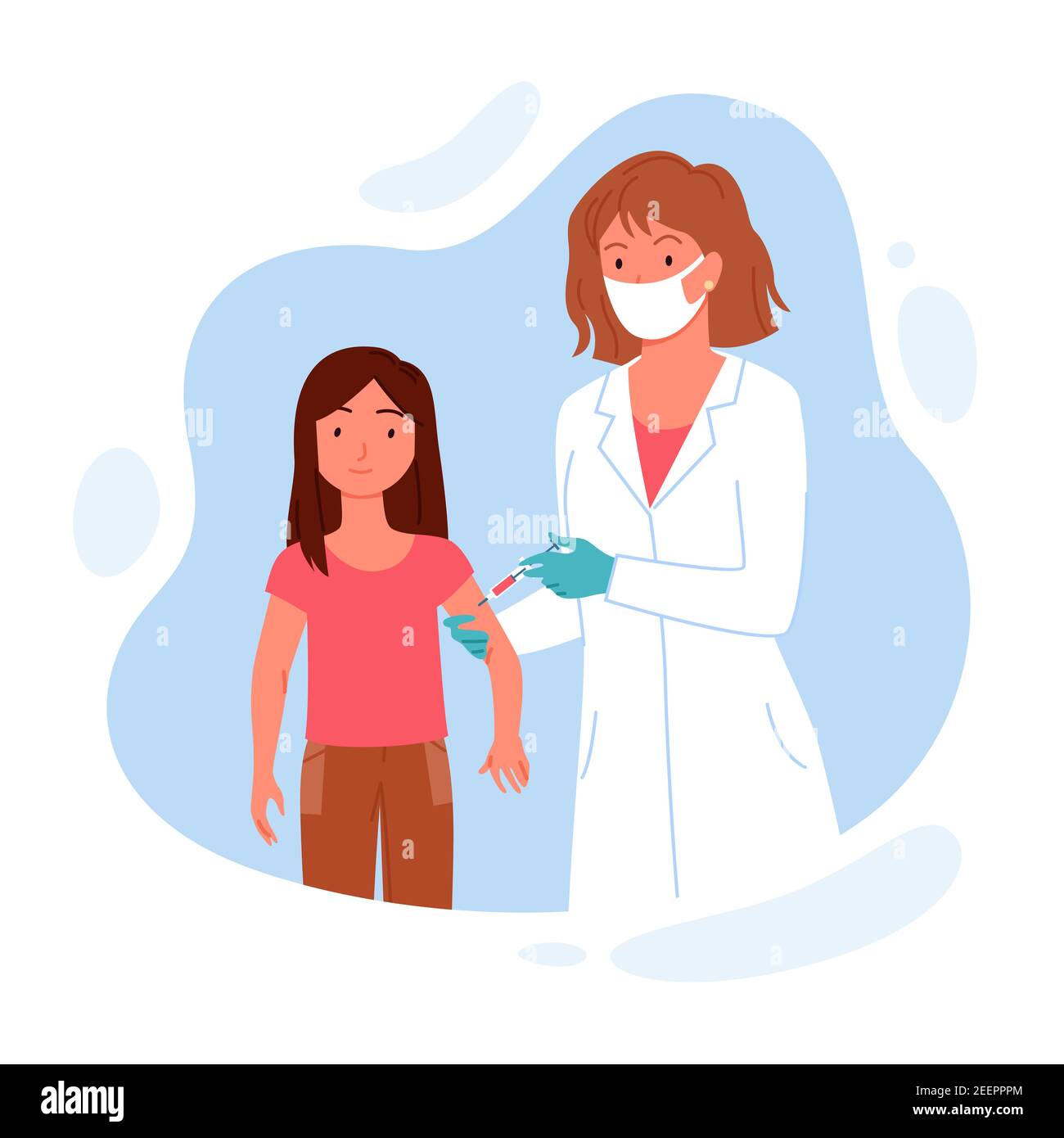 Children vaccination for immunity kids health, doctor in medical mask vaccinating child Stock Vector
