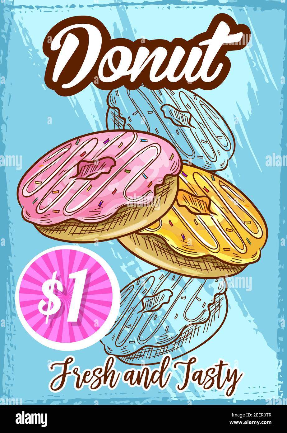 Donut desserts menu poster with price for bakery shop or pastry cafe