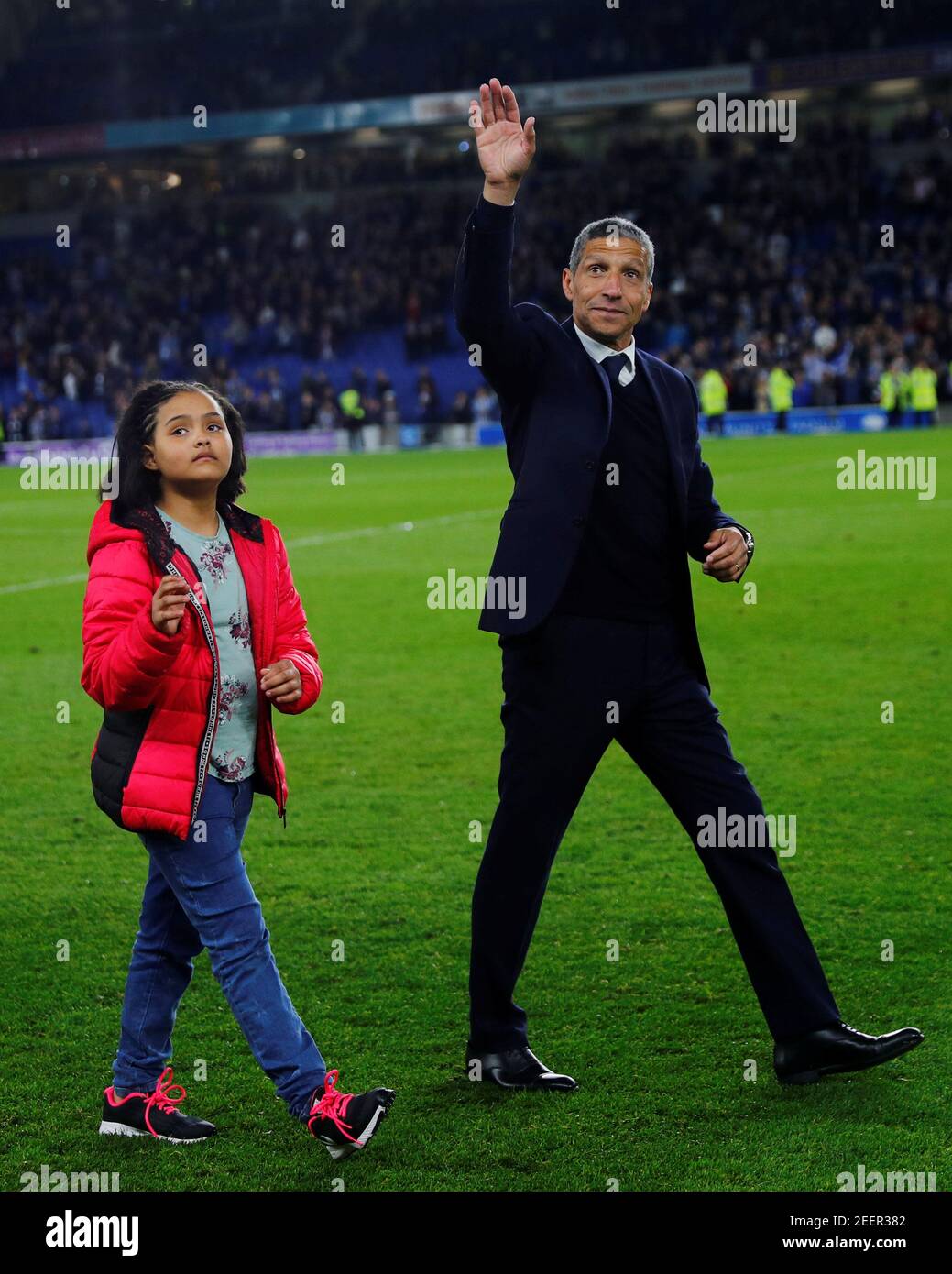 Soccer Football - Premier League - Brighton & Hove Albion v Manchester United - The American Express Community Stadium, Brighton, Britain - May 4, 2018 Brighton manager Chris Hughton during a lap of appreciation after the match REUTERS/Eddie Keogh EDITORIAL USE ONLY. No use with unauthorized audio, video, data, fixture lists, club/league logos or "live" services. Online in-match use limited to 75 images, no video emulation. No use in betting, games or single club/league/player publications. Please contact your account representative for further details. Stock Photo