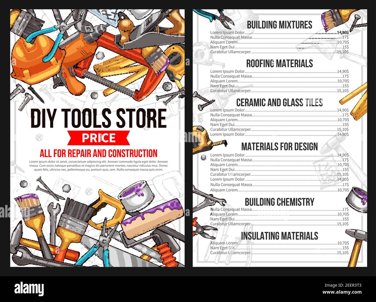 DIY work tools store price list for house repair or handyman