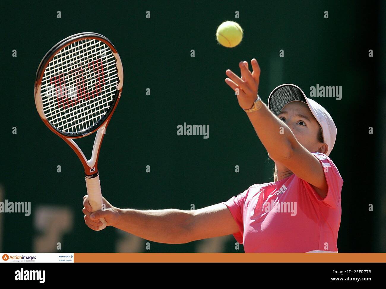 Tennis - Sony Ericsson WTA Tour - J & S Cup - Warsaw, Poland - 3/5/07  Belgium's Justine Henin serving during the second round Mandatory Credit:  Action Images / Carlo Allegri Livepic Stock Photo - Alamy