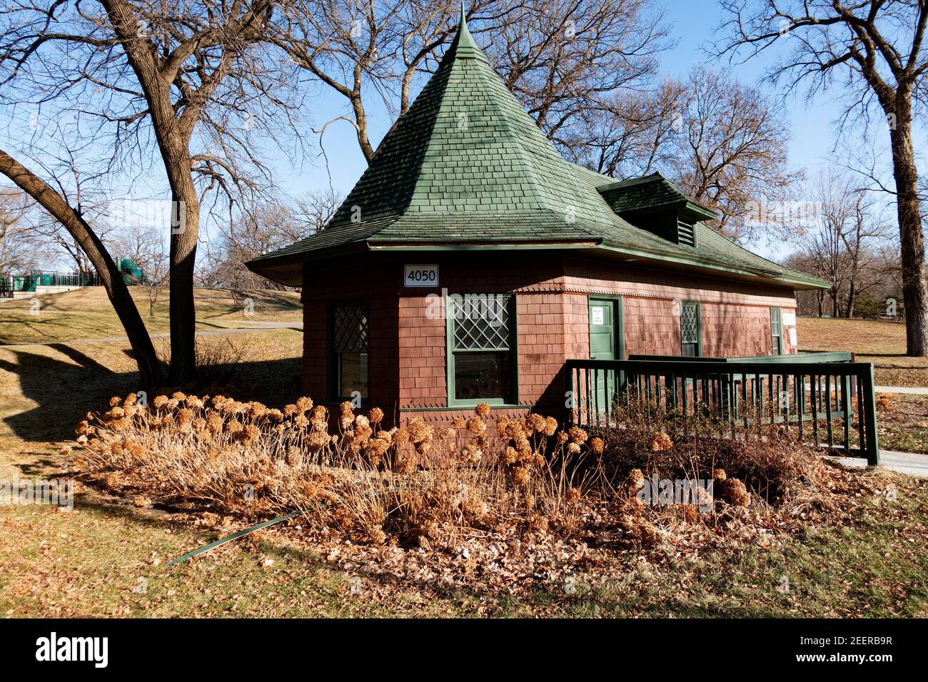 Quaint building at Lake Harriet that has restrooms. Minneapolis Minnesota MN USA Stock Photo