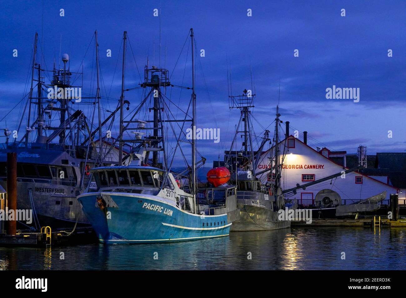 Fishing boats, Gulf of Georgia Cannery, Steveston, Richmond, British Columbia, Canada Stock Photo