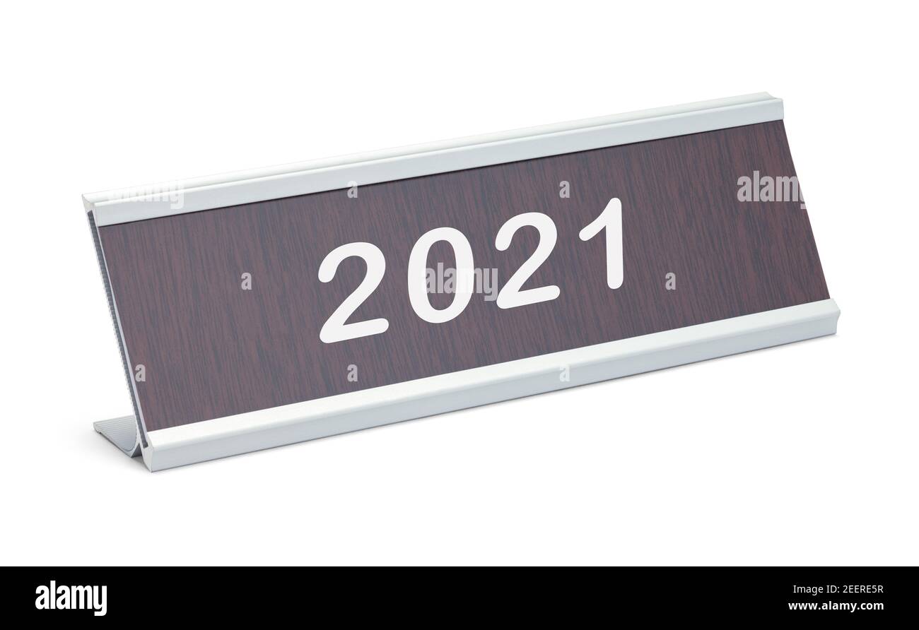 Desk Top Name Plate 2021 Cut Out. Stock Photo