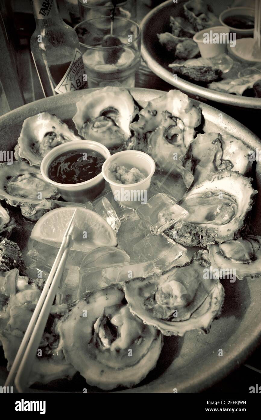 Oysters on ice at the Half Shell Bar in Key West, Florida, FL USA