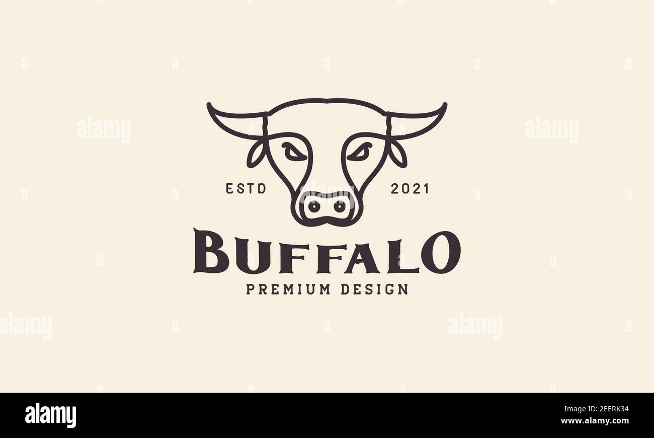 vintage lines buffalo head logo design vector icon symbol illustration ...