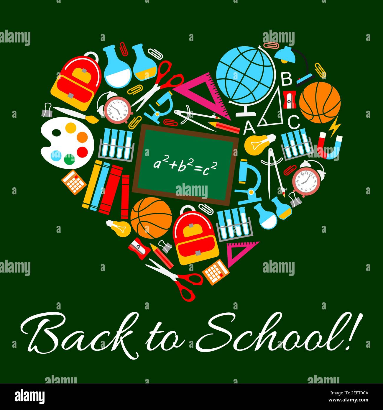 Back to School poster in heart shape. Vector design of school supplies ...