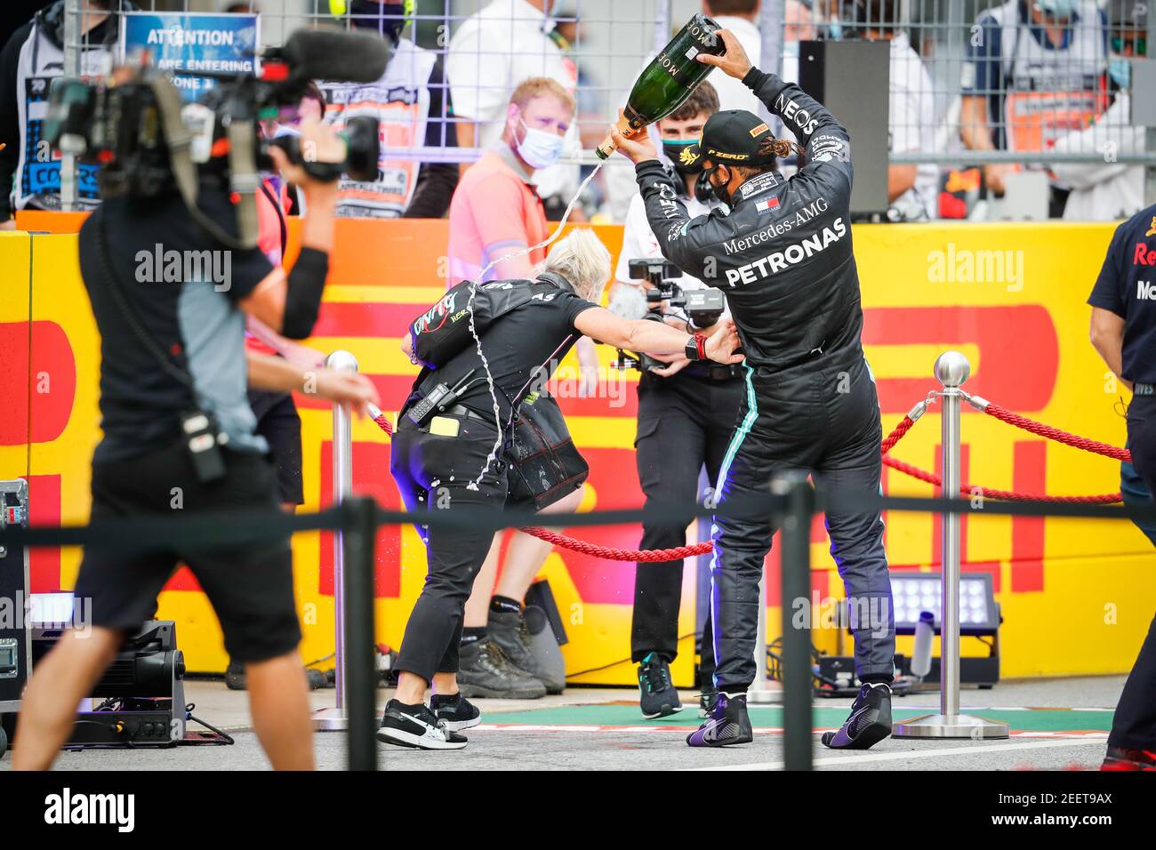 HAMILTON Lewis (gbr), Mercedes AMG F1 GP W11 Hybrid EQ Power+, portrait with CULLEN Angela during the Formula 1 Pirelli Grosser Preis der Steiermark 2020, Styrian Grand Prix from July 10 to 12, 2020 on the Red Bull Ring, in Spielberg, Austria - Photo Antonin Vincent / DPPI Stock Photo