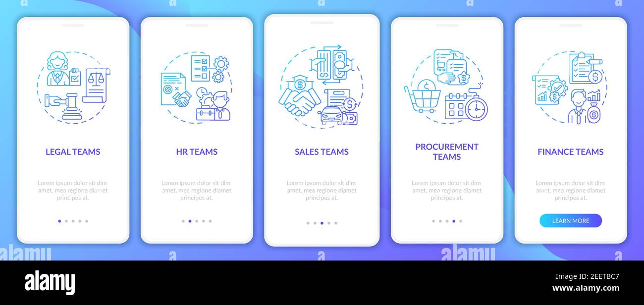 Contract management software users onboarding mobile app page screen with concepts Stock Vector