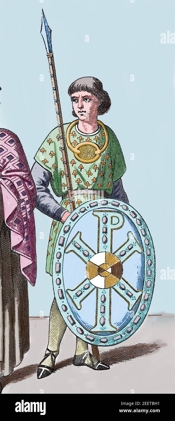 Eastern Empire. 6th-8th centuries. Soldier with the golden neck-torques typiccal of guardsman or scholares palatinae. Stock Photo