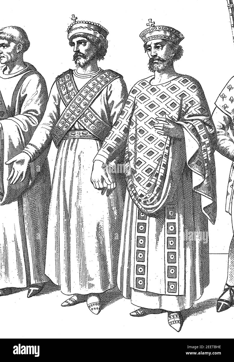 Eastern Roman Emperors: Flavius Phocas (547-610) and Justinian II or Rhinotmetos (668-711). Stock Photo