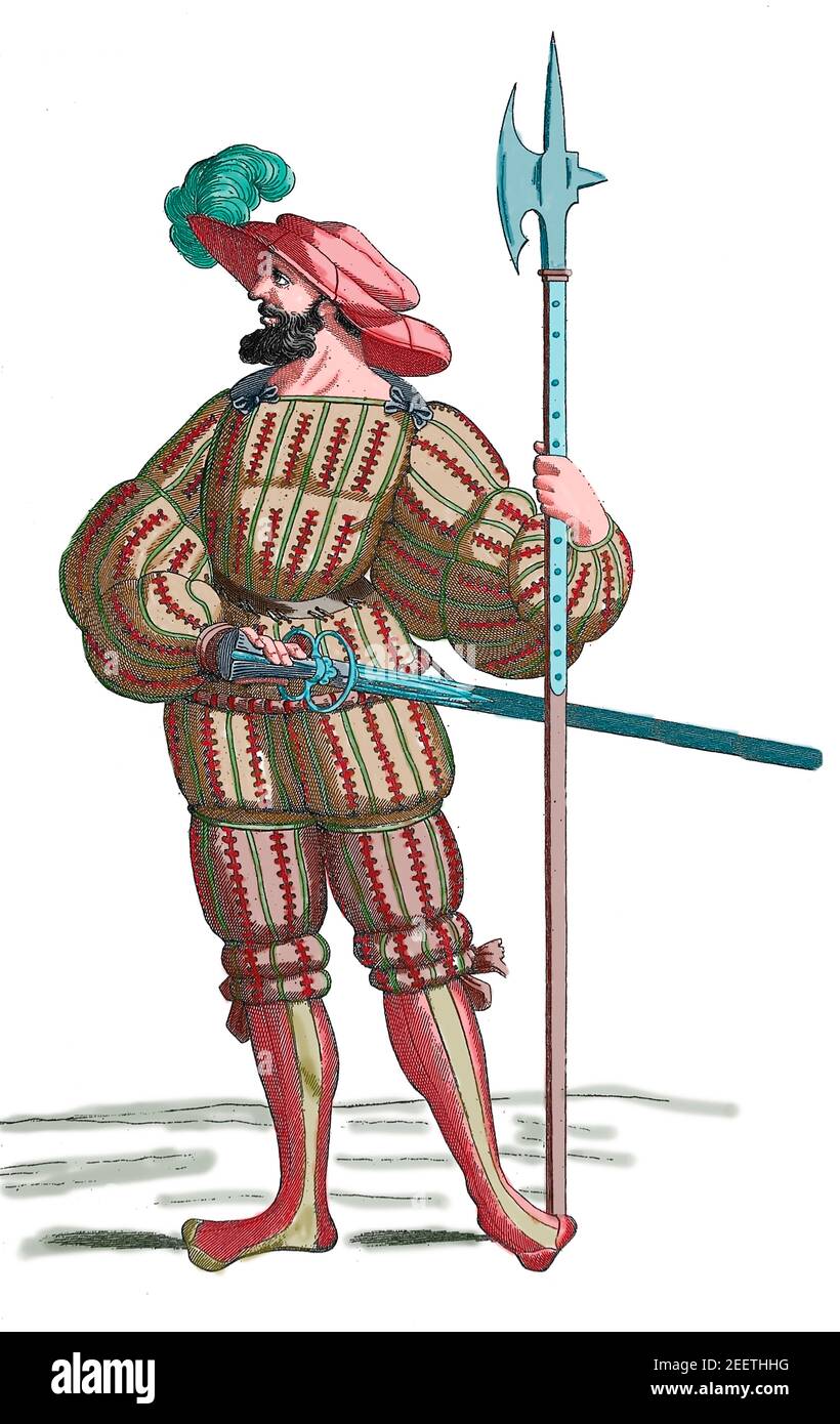 Europe. Germany. Early modern period. Landsknecht. Foot soldier. 16th century. Stock Photo