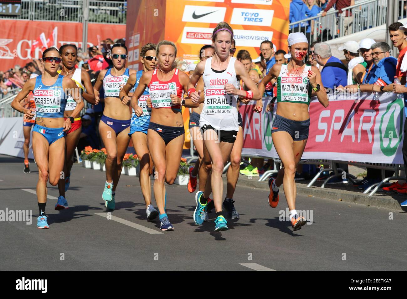Women in the European Championship Marathon in 2018 with winner Volha