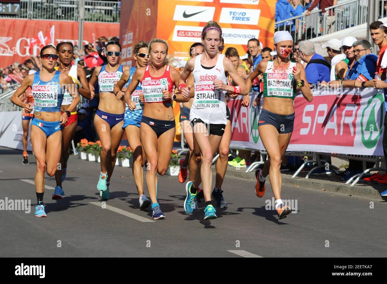 Women in the European Championship Marathon in 2018 with winner Volha  Mazuronak suffering a nose bleed Stock Photo - Alamy