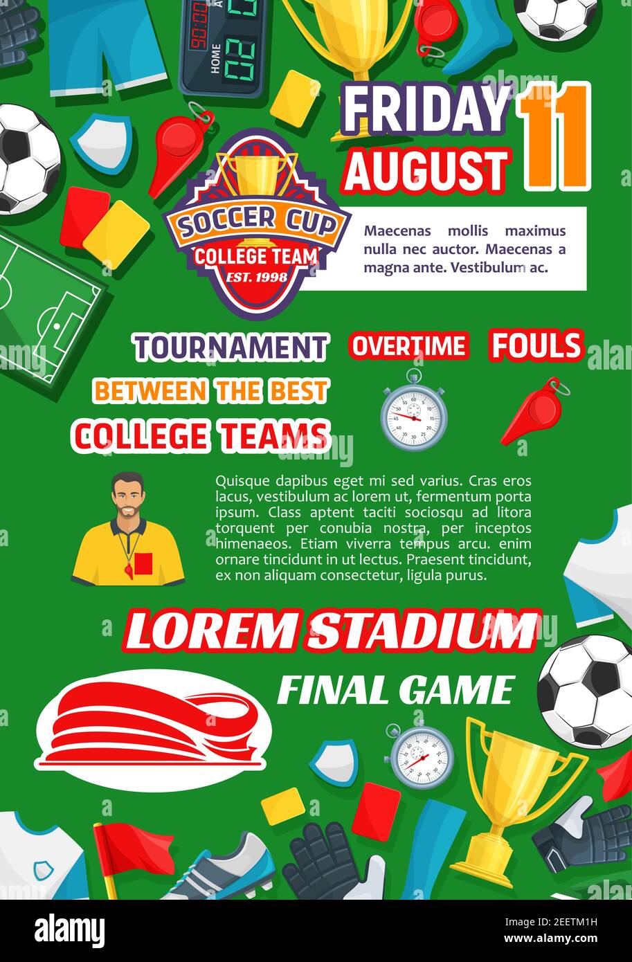 Soccer college league tournament event or announcement poster With Regard To Soccer Referee Game Card Template