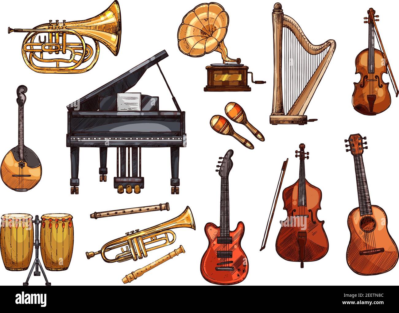Musical Instruments Vector Sketch Icons Collection | Musical instruments  drawing, Sketch icon, Jazz instruments