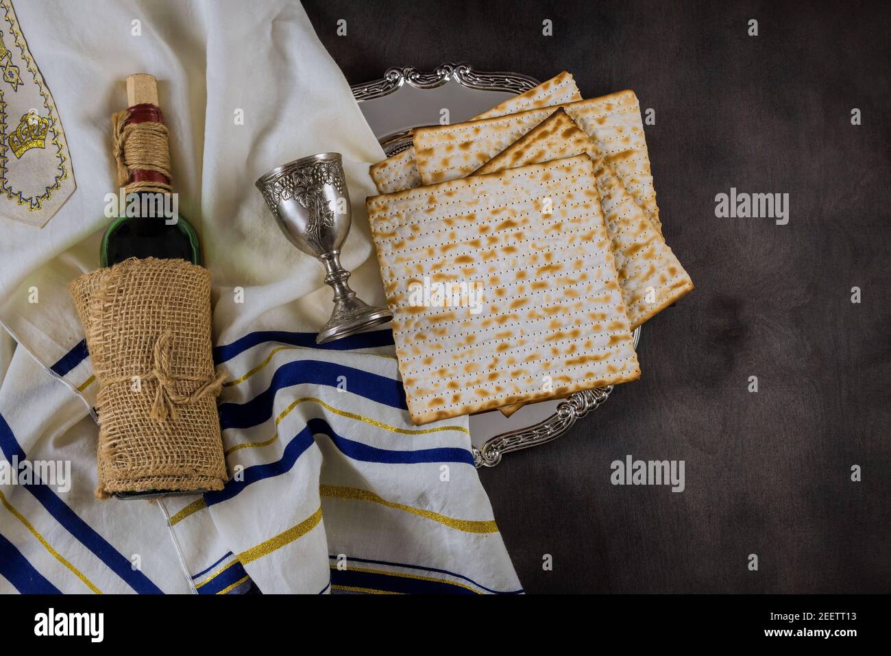 Passover holiday traditional celebration with cup wine kosher matzah ...