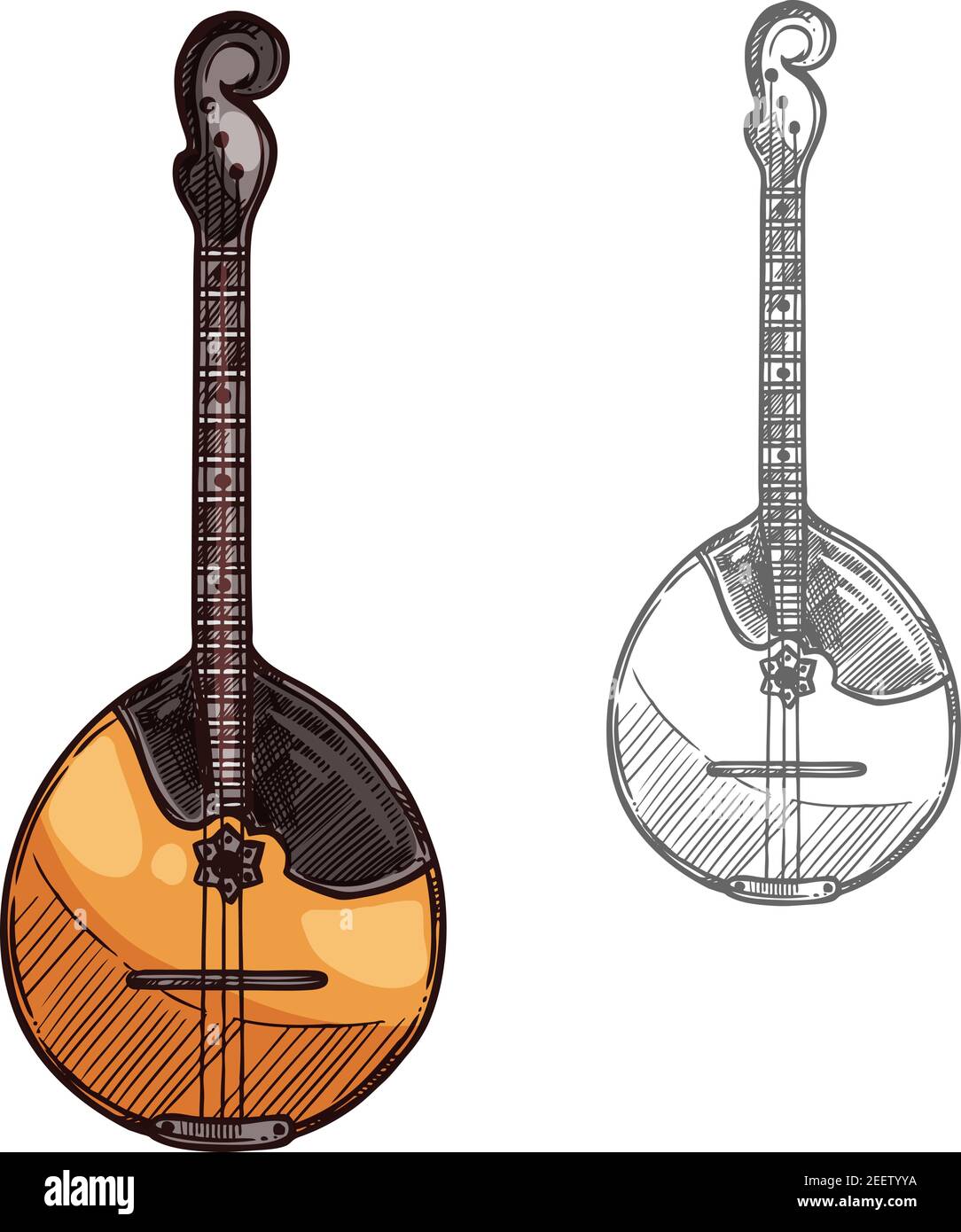 Domra isolated sketch of russian stringed music instrument. Domra, lute or  mandolin folk musical instrument with wooden body and three string for ethn  Stock Vector Image & Art - Alamy