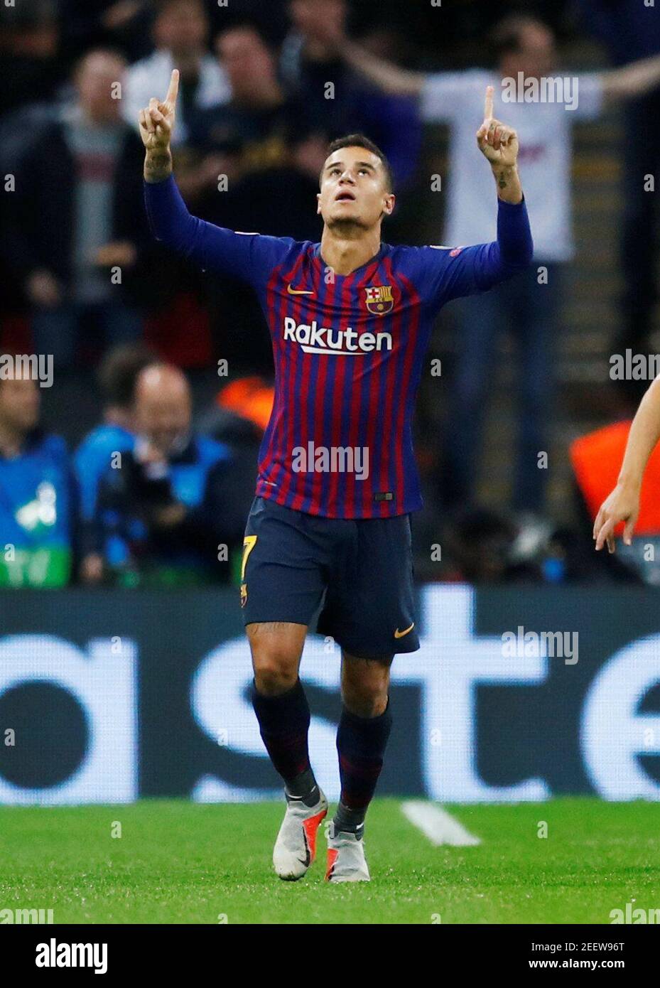 Soccer Football - Champions League - Group Stage - Group B - Tottenham Hotspur v FC Barcelona - Wembley Stadium, London, Britain - October 3, 2018  Barcelona's Philippe Coutinho celebrates scoring their first goal   REUTERS/Eddie Keogh Stock Photo