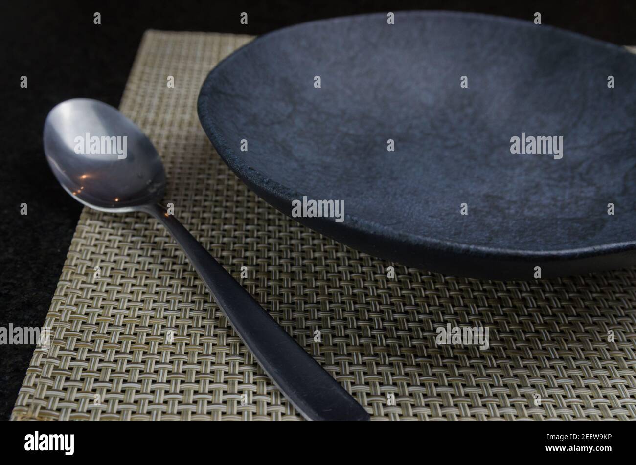 Beautiful empty black slate plate seen from above Stock Photo