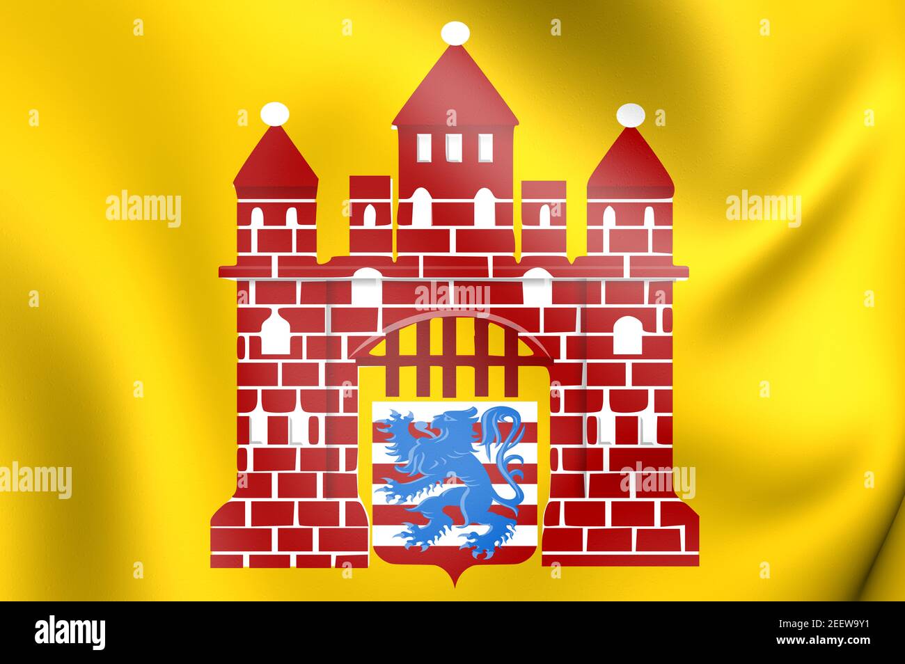 3D Flag of Oudenburg (West Flanders), Belgium. 3D Illustration. Stock Photo