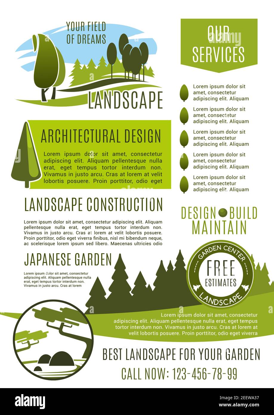 Landscape design company business banner template. Landscaping maintenance, lawn care, landscape