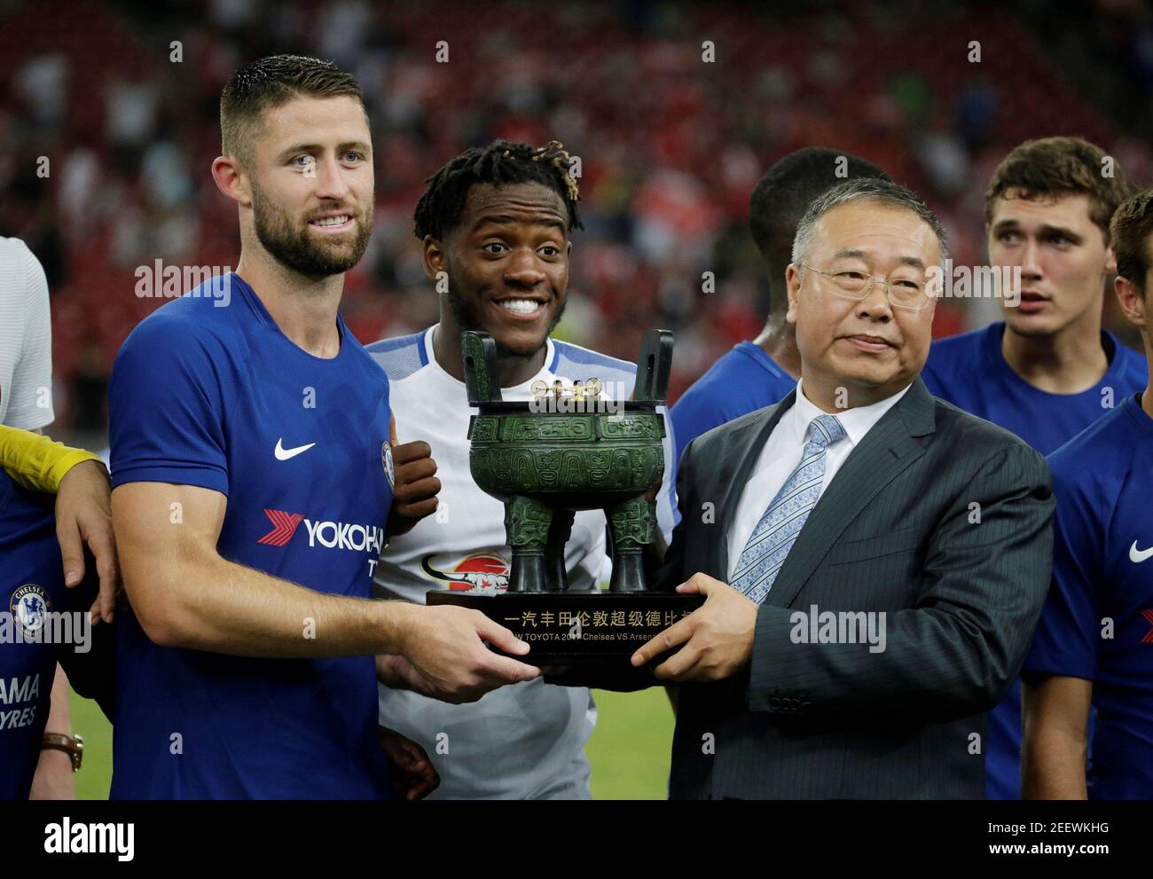 Soccer Football - Arsenal v Chelsea - Pre Season Friendly - June 22, 2017  Chelsea's Gary Cahill receives the trophy at the end of the match   REUTERS/JASON LEE Stock Photo