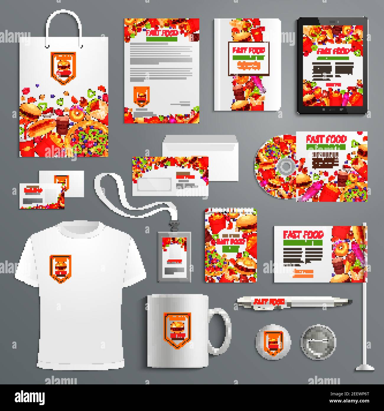 Fast food restaurant or fastfood burgers advertising promo items template for company branding