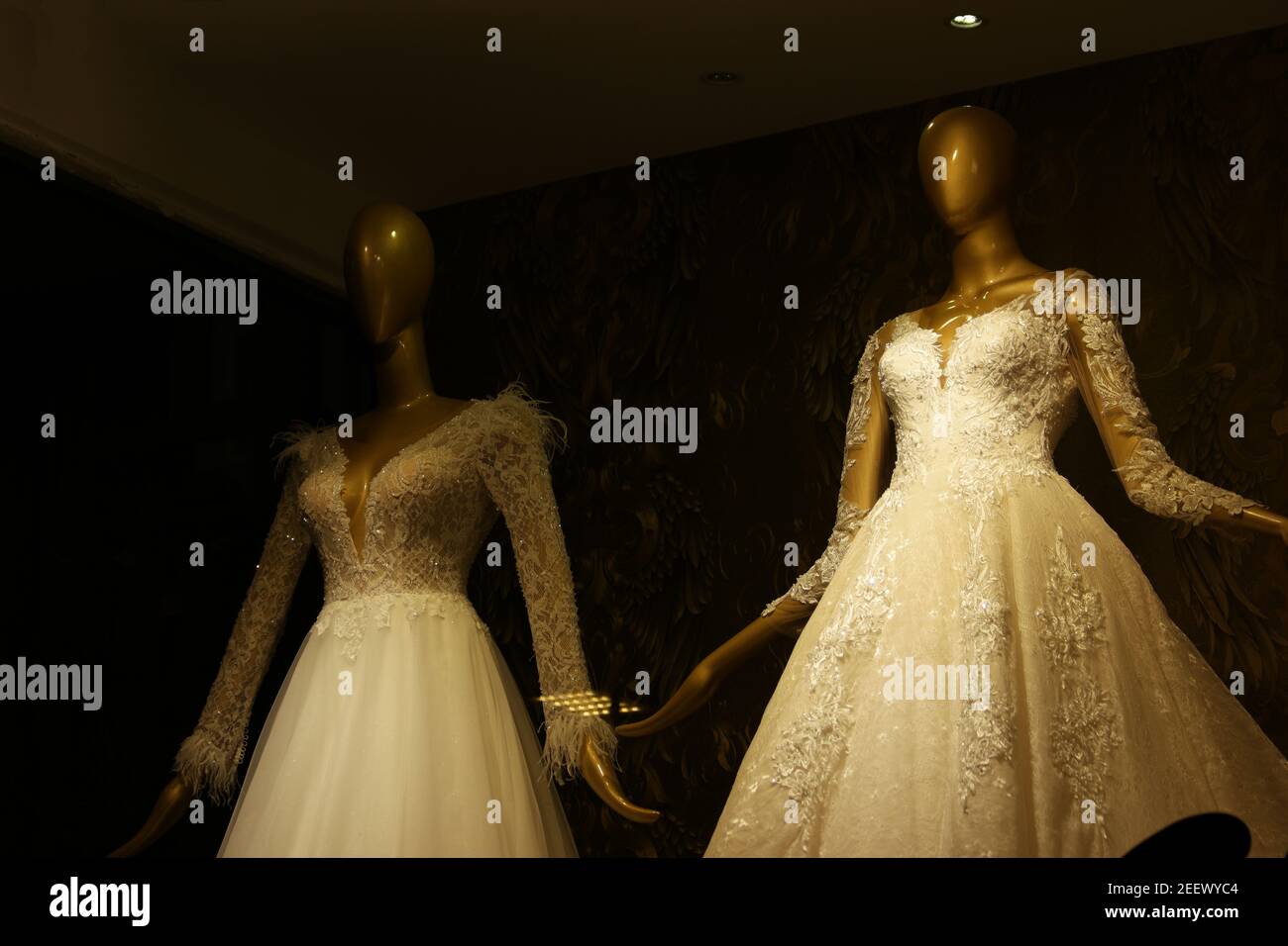 Stylish wedding dresses on mannequins Stock Photo Alamy