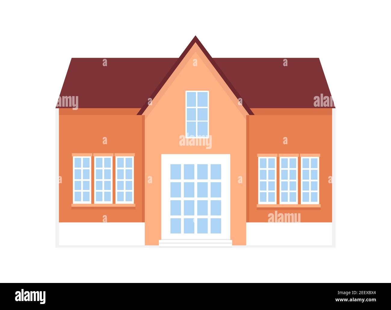 Beige and orange Cottage with Facade, City or Country Street Building with white windows. Modern Residential Private property, duplex apartments. Stock Vector
