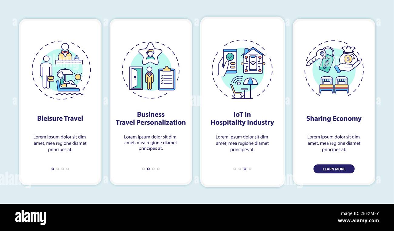 Business travel trends onboarding mobile app page screen with concepts ...