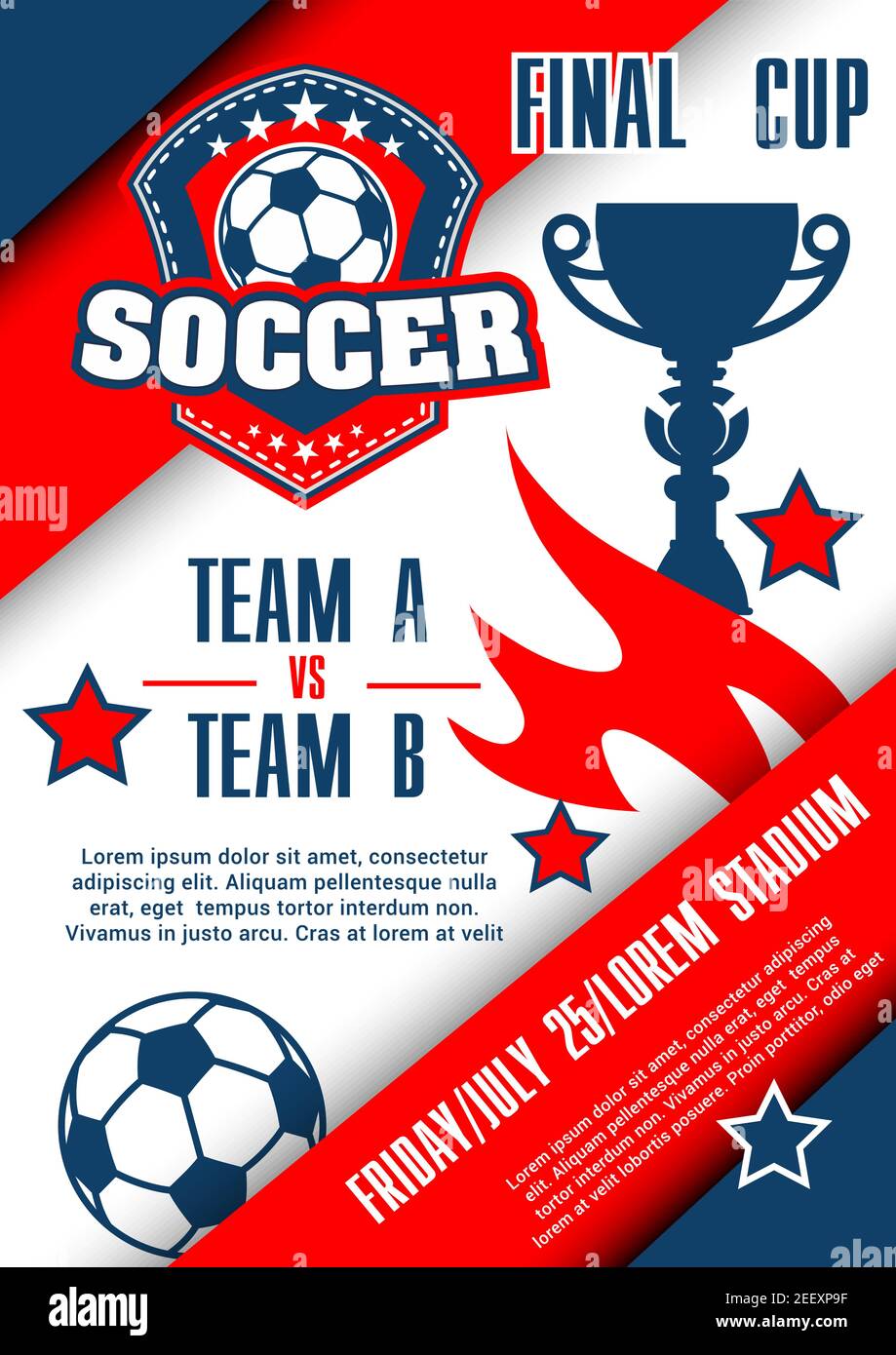 Football championship match poster of soccer final cup. Football sport game  competition banner template with soccer ball and winner trophy cup, decora  Stock Vector Image & Art - Alamy