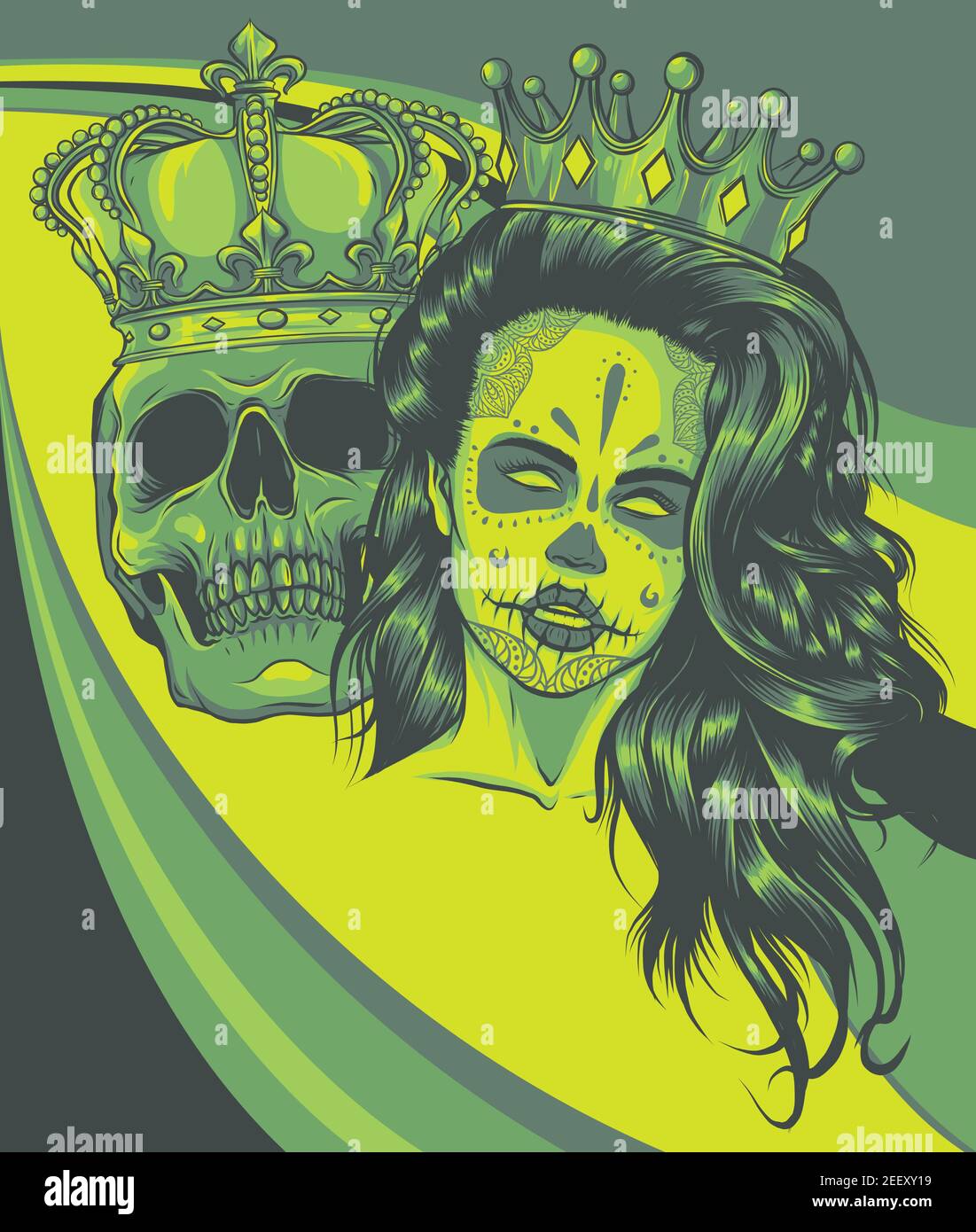 King and queen of death. Portrait of a skull with a crown Stock Vector ...