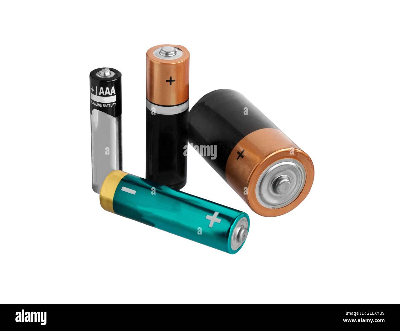 Battery.  Variety of batteries isolated on white background.  Battery of different type with clipping path. Stock Photo