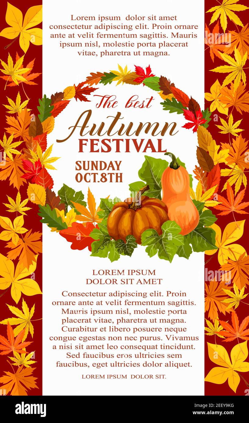 Fall festival poster template with autumn harvest vegetable and leaf ...