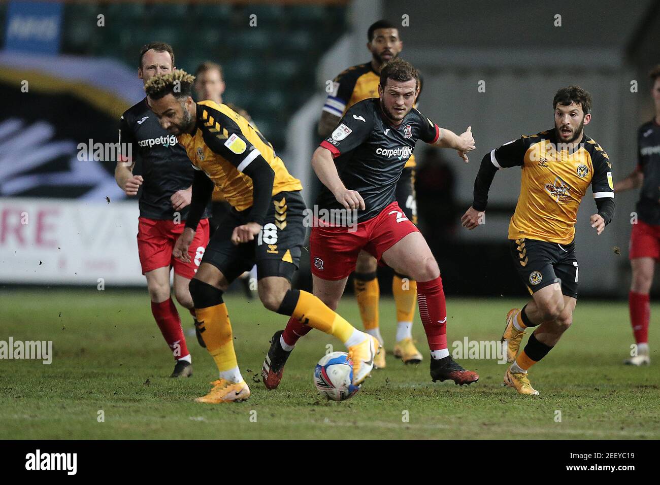 Newport, UK. 16th Feb, 2021. Pierce Sweeney of Exeter City during the EFL Sky Bet League 2 match between Newport County and Exeter City at Rodney Parade, Newport, Wales on 16 February 2021. Photo by Dave Peters. Editorial use only, license required for commercial use. No use in betting, games or a single club/league/player publications. Credit: UK Sports Pics Ltd/Alamy Live News Stock Photo