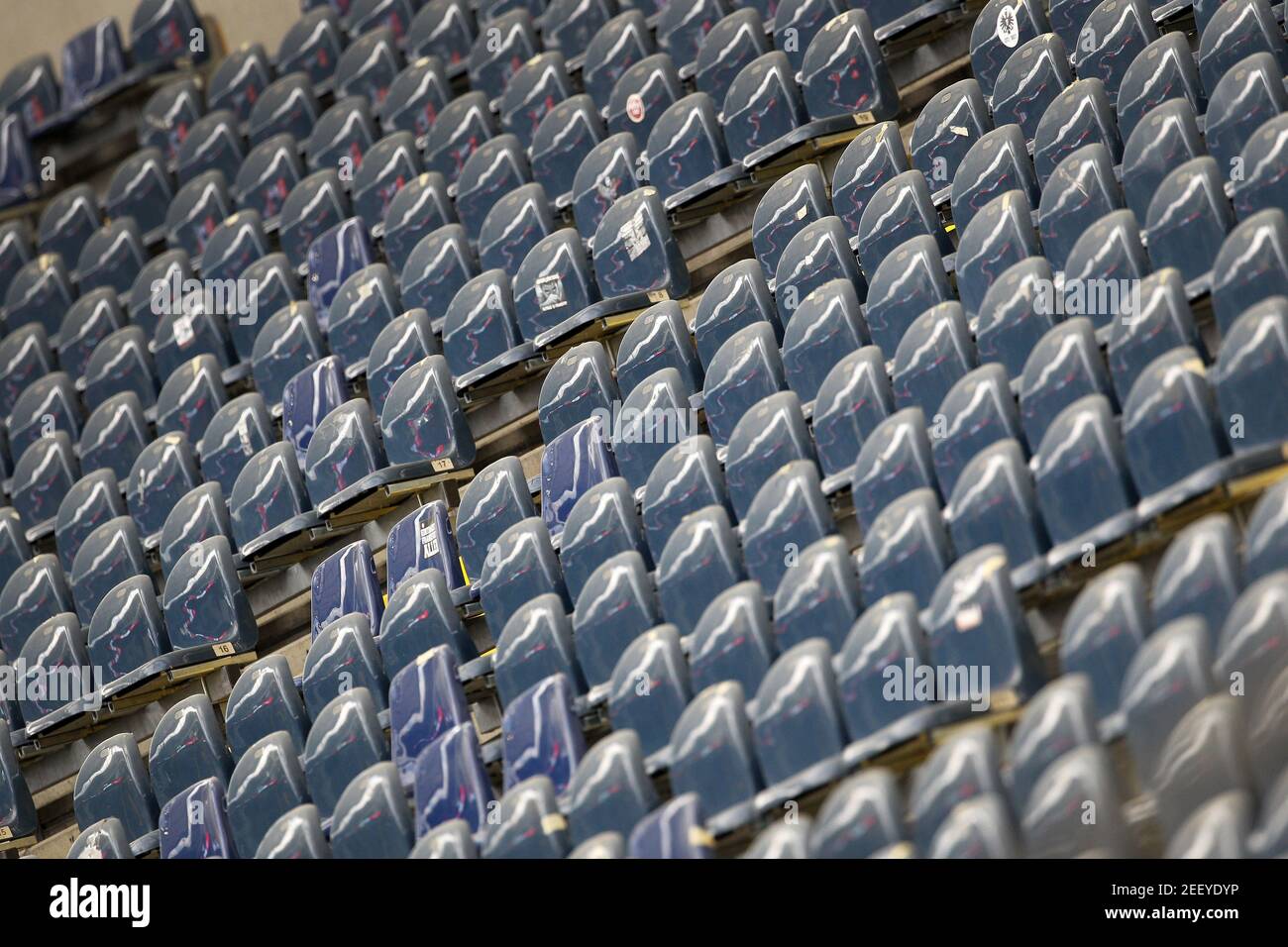 Soccer Football - Bundesliga - Eintracht Frankfurt v SC Paderborn - Commerzbank-Arena, Frankfurt, Germany - June 27, 2020 General view of empty seats, following the resumption of play behind closed doors after the outbreak of the coronavirus disease (COVID-19)  Daniel Roland/Pool via REUTERS  DFL regulations prohibit any use of photographs as image sequences and/or quasi-video Stock Photo