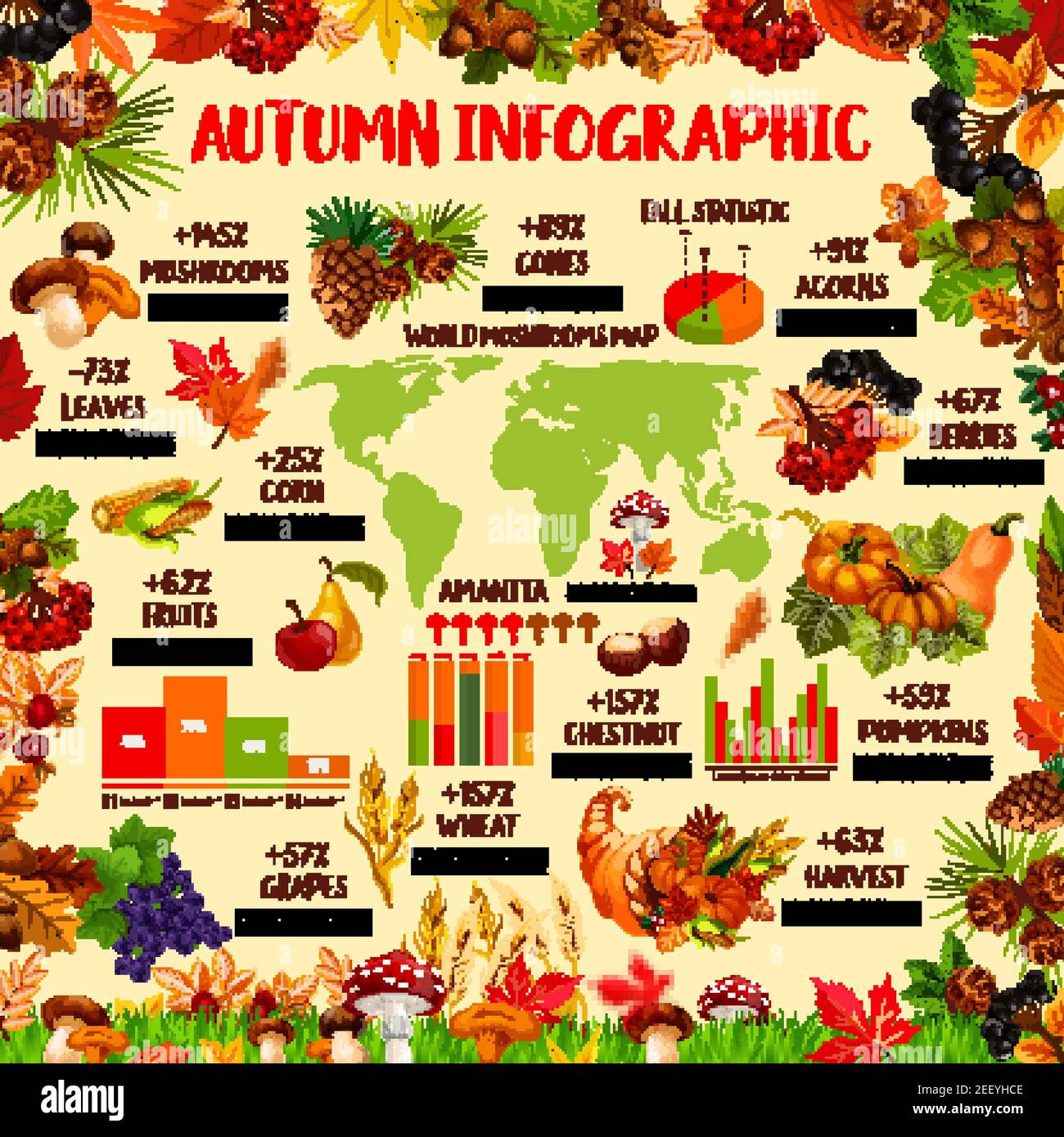 Autumn season nature infographic template. Fall harvest statistic graph
