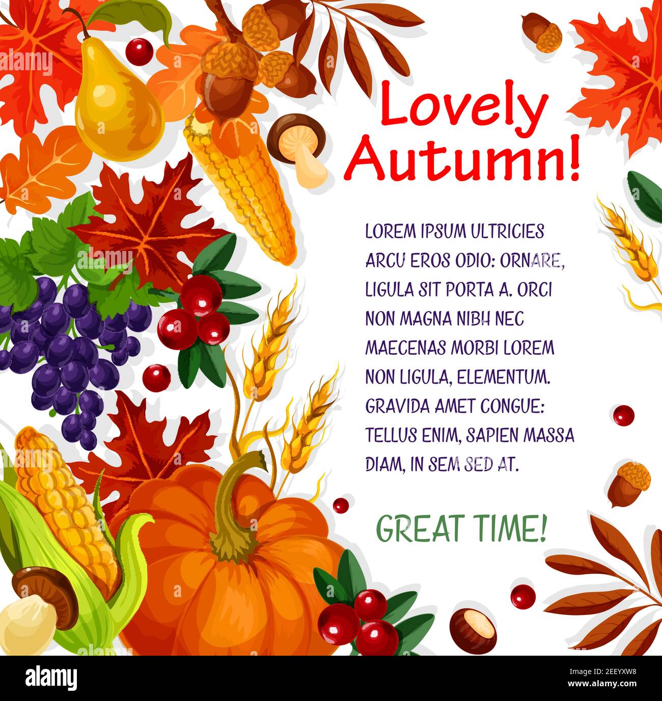 Autumn leaf, vegetable and fruit poster template. Fall season leaves ...