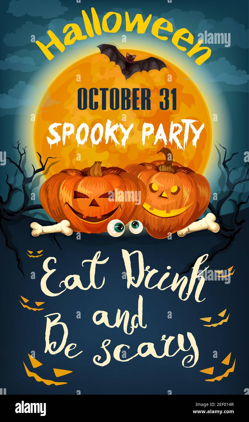 Halloween party pumpkin Jack lantern and moon invitation poster ...