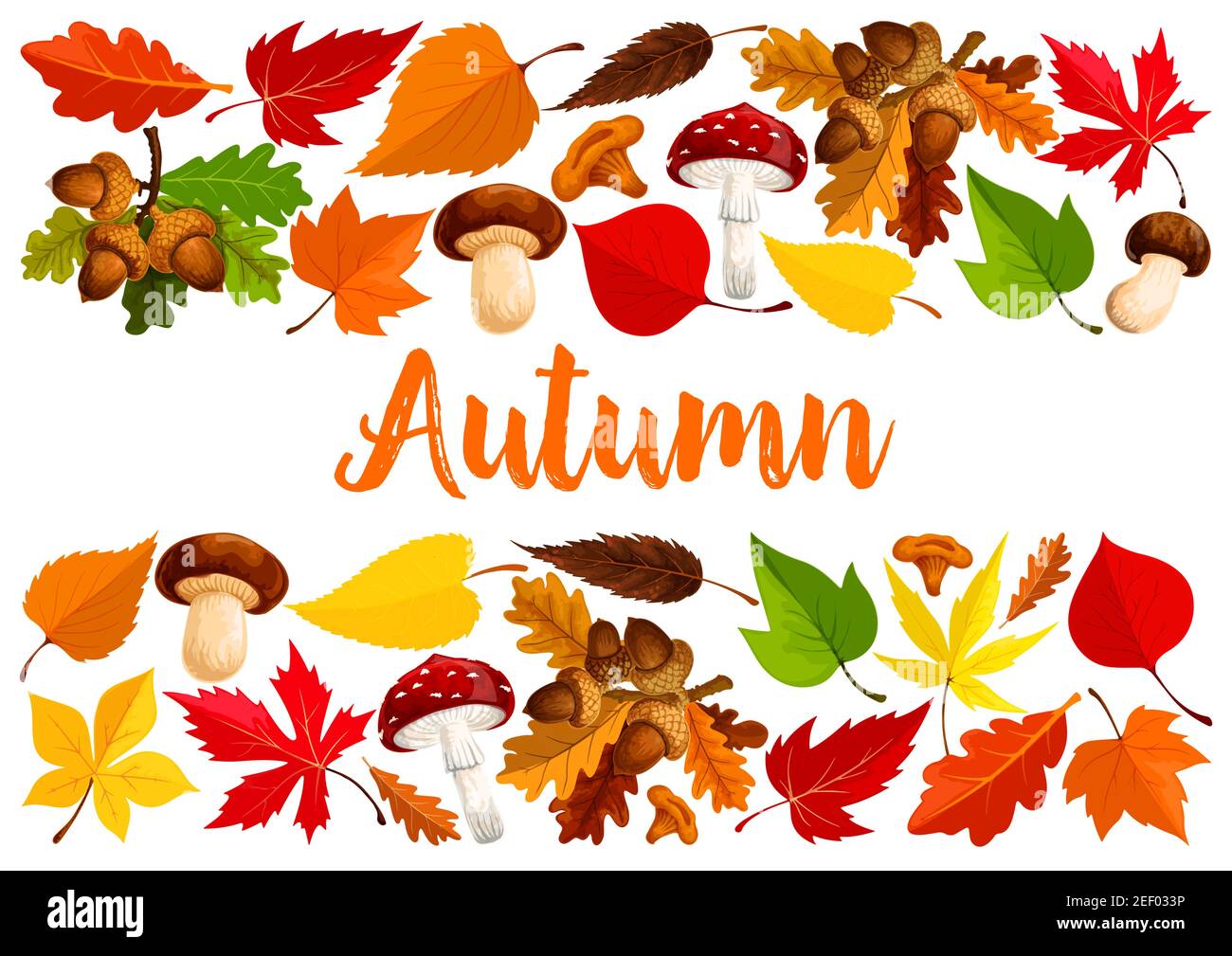 Fall Tree Posters Autumn poster template of nature tree leaf fall and seasonal mushrooms ...