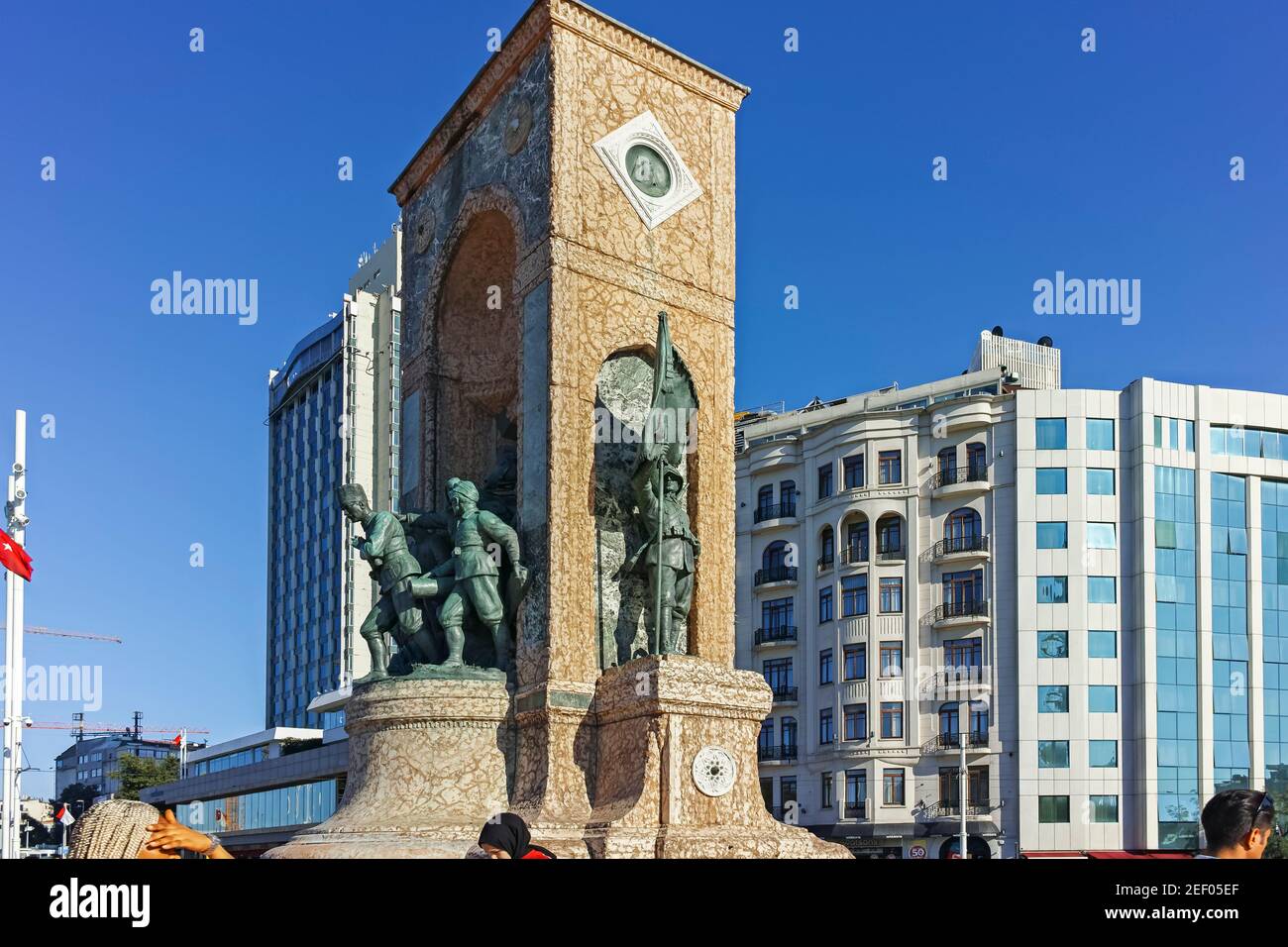 ISTANBUL, TURKEY - JULY 26, 2019: The Republic Monument at Taksim Square at the center of city of Istanbul, Turkey Stock Photo