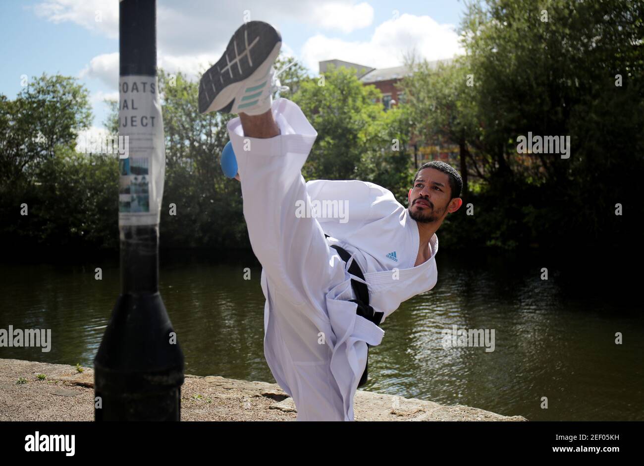 Team GB's karate athelete Jordan Thomas trains outside his apartment in  Manchester, following the outbreak of the coronavirus disease (COVID-19),  Manchester, Britain, May 13, 2020. REUTERS/Molly Darlington Stock Photo -  Alamy