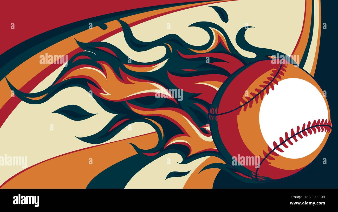 Baseball with flames on colored background vector illustration Stock Vector