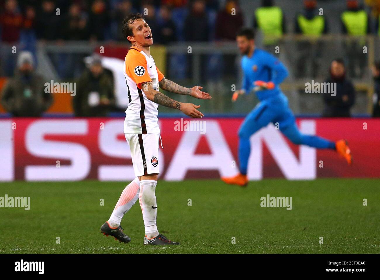 Soccer Football - Champions League Round of 16 Second Leg - AS Roma vs Shakhtar Donetsk - Stadio Olimpico, Rome, Italy - March 13, 2018 Shakhtar Donetsk's Bernard reacts REUTERS/Alessandro Bianchi Stock Photo
