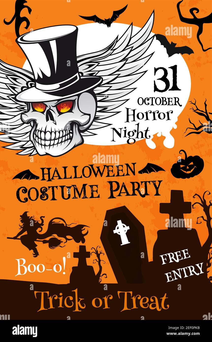 Halloween costume party poster template. Holiday night cemetery For Halloween Costume Party Flyer Templates